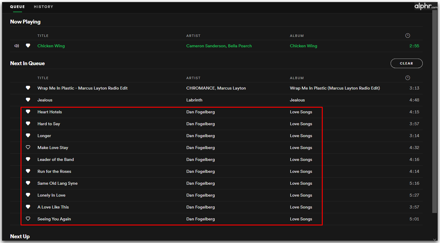 where is my queue list on spotify for mac